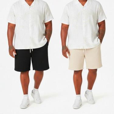 Imagem de Kit 2 Bermuda Plus Size Linho Masculina Mauricinho Casual G1 ao G4 Cur