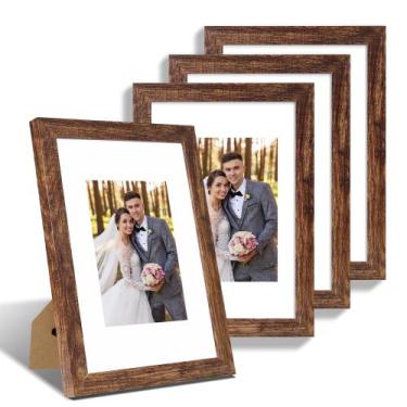 Imagem de Conjunto de 4 porta-retratos Hongkee 8x12 de madeira marrom rústica co
