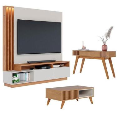 Imagem de Estante Home Theater Humaitá Off White Matte Freijó com Mesa de Centro