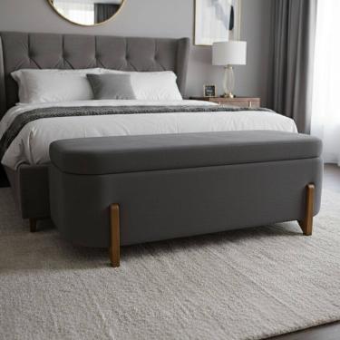 Imagem de Banco Baú Organizador Estofado Orgânico Milão Peseira 1,40 Bouclê Cinza - Montanari`s Decor