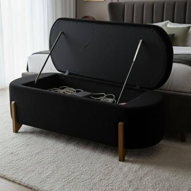 Imagem de Banco Baú Organizador Estofado Orgânico Milão Peseira 1,40 Bouclê Preto - Montanari`s Decor