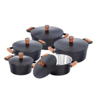 Imagem de Jogo de Panelas de Alumínio Fundido e Batido Preto Craquelado. - GIMEN