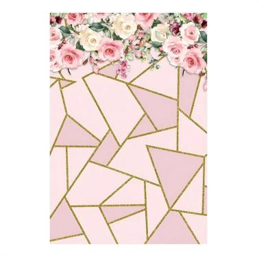 Imagem de Painel De Festa Retangular Aniversário Sublimad Flores Rosa