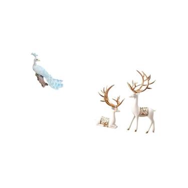 Imagem de Fenteer Coleção Majestosa de Esculturas de Pavão E Rena, Decoração Elegante para Jardim E Casa, com Estátuas Artísticas de Animais E Ornamentos Colecionáveis