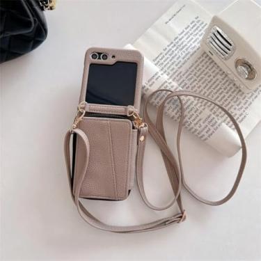 Imagem de Capa para Galaxy Z Flip5, carteira transversal com zíper e porta-cartões, capa de couro (para Galaxy Z Flip5/Camel)