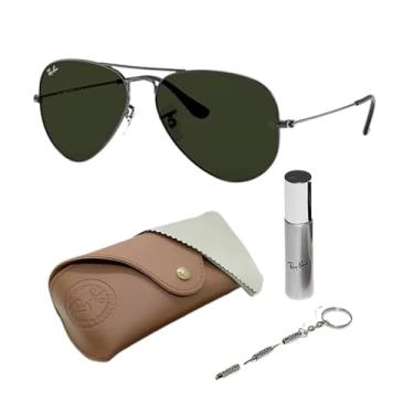 Imagem de Ray-Ban Óculos de sol RB3025 CLASSIC AVIATOR METAL com armação de bronze polido com lentes verdes G-15 sólidas de 58 mm inclui um kit oficial de óculos