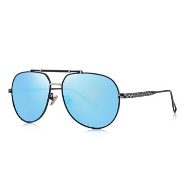 Imagem de Óculos de sol polarizados para homens, lentes polarizadas e femininas, proteção UV, dirigir, pescar, esportes, masculino, Espelhado preto e azul, Lens Width: 62 Millimeters