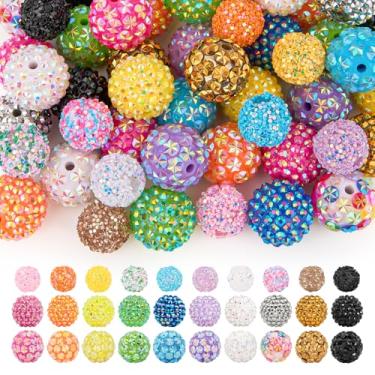 Imagem de YONOVO 50 contas de strass para canetas, strass de resina de 20 mm e floco de neve e contas de lantejoulas de 16 mm, conjunto de contas redondas brilhantes e grossas de chiclete para canetas DIY com