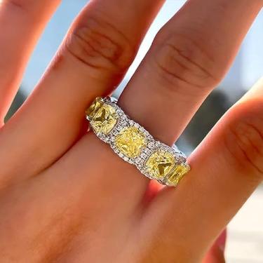 Imagem de Anéis de noivado femininos de luxo com zircônia cúbica amarela joia de aliança de casamento moderna, 10, Latão, Zircônia cúbica