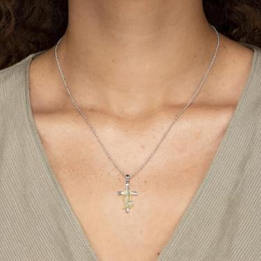 Imagem de Colar de prata para mulheres - Pingente delicado de cruz e coração, hipoalergênico personalizado, não mancha, presentes de aniversário de Natal, joias modernas, 16"+2", Liga de aço, Sem Pedra Preciosa