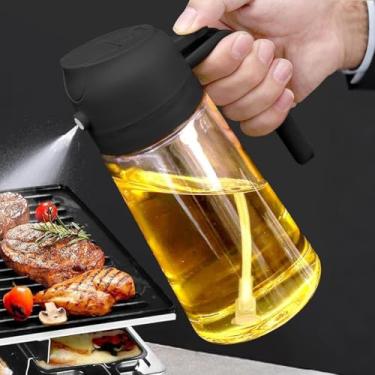 Imagem de Frasco de spray de óleo, dispensador de óleo 2 em 1 e spray de óleo, garrafa de azeite de oliva de vidro de 473 ml para cozinha, preta