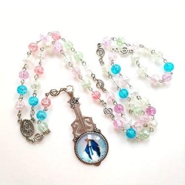 Imagem de Colar de contas de rosário católico para mulheres, corrente longa, crucifixo, pingente de cruz, joia de oração religiosa, decoração de parede