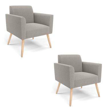 Imagem de Poltrona Sala Estar Pé Palito Natural Kit 2 Marisa Bouclê Cinza D03 - D'rossi