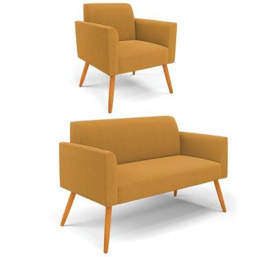 Imagem de Namoradeira E Poltrona Pé Palito Castanho Marisa Bouclê Mostarda D03 - D'rossi