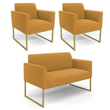 Imagem de Namoradeira E 2 Poltronas Industrial Dourado Marisa Bouclê Mostarda D03 - D'rossi