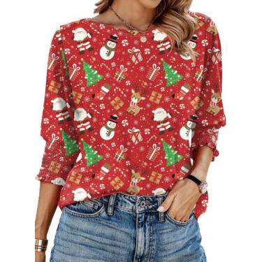 Imagem de Blusa feminina de manga 3/4 vermelha de Natal da IECCP 2025