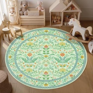 Imagem de Joydeco Boho Tapete redondo lavável de 1,5 m para quarto de berçário de meninas, círculo verde sálvia, sala de jogos, antiderrapante, tapete circular macio para sala de estar, sala de jantar, cozinha