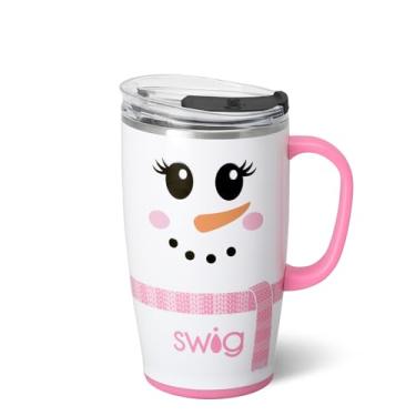 Imagem de Swig Life Caneca de viagem de 510 g, copo isolado com alça e tampa, caneca de café de viagem, compatível com porta-copos, copo de aço inoxidável de 510 g, reutilizável isolado com tampa (Ms Frost)