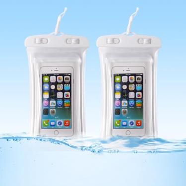 Imagem de Pacote com 2 bolsas impermeáveis para celular, bolsa seca para iPhone 16 15 14 13 12 Pro Max Plus XR e Galaxy S24 S23 S22 IPX8 capa esportiva ao ar livre (branca)