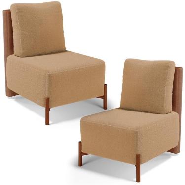 Imagem de Kit 02 Poltronas Decorativas Sala Estar Living Hungria L02 Couríssimo Camel Bouclê Mostarda - Lyam