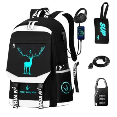 Imagem de ASXMA Mochila de viagem para laptop com padrão luminoso, Preto e verde, Large, Mochila