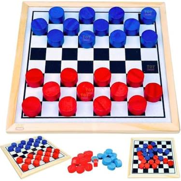 Imagem de Tabuleiro de Dama 24 Peças Madeira Reflorestamento com Borda Jogo de Mesa para Presente Brinquedo Classico de Damas