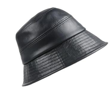 Imagem de Chapéu feminino de inverno com estampa de couro legítimo, chapéus de pescador, Azul escuro, 55-58 cm