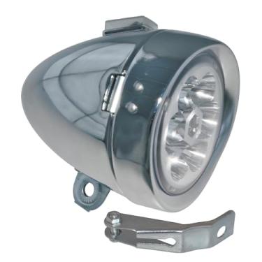 Imagem de Farol de LED vintage para bicicleta, luz frontal retrô, 6 luzes dianteiras de LED retrô, com suporte de montagem à prova d'água, farol de segurança para bicicleta, montanha, andar à noite (prata)