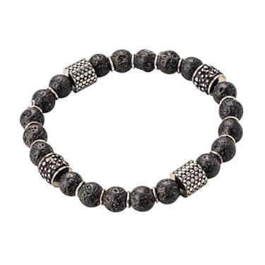 Imagem de Pulseira Dragon Slayer, rocha vulcânica, preta, design de pele de dragão, masculina, artesanal italiana, adulto, 33 g