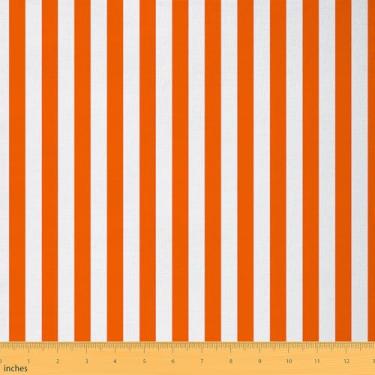 Imagem de Tecido branco laranja da The Yard Tecido de estofamento listrado de 5 jardas para decoração de cadeiras geométrico para projetos de bricolage em casa, à prova d'água, decoração interna e externa
