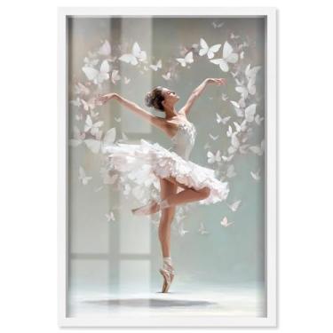 Imagem de Vibrador Ballerina Shadowbox Print Pink Glam Wall Art por Art Remedy, moldura branca, 50 x 76 cm