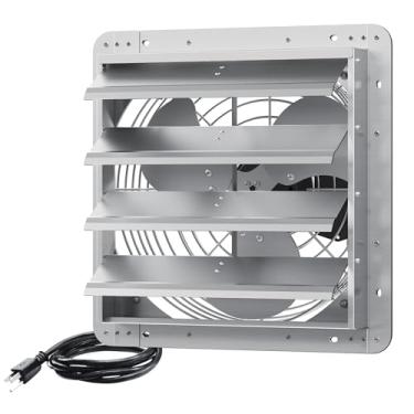 Imagem de FICBXRA Exaustor de obturador de 40,6 cm, exaustor de parede de alumínio, ventilador de sótão com obturador automático de alta velocidade de 2060 CFM, ventilador de ventilação para estufa, galpão