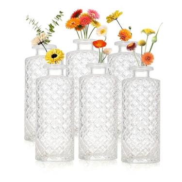 Imagem de Conjunto de 6 vasos de vidro, pequenos vasos transparentes vintage para flores, vasos de vidro a granel, mini vaso para centros de mesa, casamento, decoração de casa e eventos