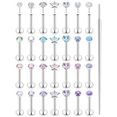 Imagem de Uzgtvy 20G 18G 16G Labret lábio sem rosca Medusa Monroe piercing de nariz joias aço cirúrgico mordidas de cobra anéis de lábio costas planas push in cartilagem tragus helix conch brinco de 6 mm, 8 mm