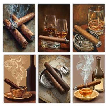 Imagem de Aihonmin Kit de pintura a óleo de cigarro de uísque de charuto por números para adultos, kit de pintura a óleo de cigarro de uísque iniciante em tela com pincéis, pintura acrílica, faça você mesmo