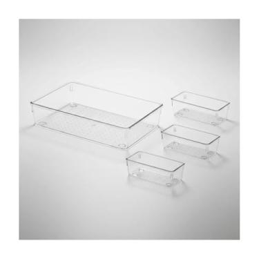 Imagem de Kit Organizador Modular Multiuso Acrílico 4 Peças Para Gavetas Bancadas Armarios Maquiagem Banheiro Cozinha e Geladeiras