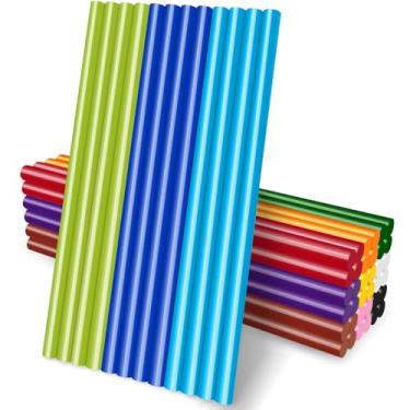 Imagem de Manarty Bastões de cola coloridos, 48 peças de 0,7 cm de diâmetro x 20,32 cm de comprimento, bastões de cera derretida com cola quente, varas para metal, madeira, vidro, artesanato e projetos