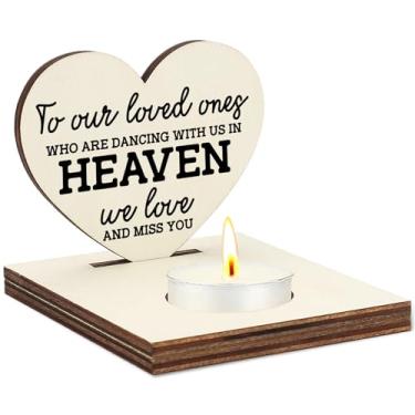 Imagem de Castiçal de coração para nossos entes queridos no céu, presente memorial para a perda de um ente querido, suporte de luz de chá de madeira com citação, decoração de casa de luto de simpatia, lembrança