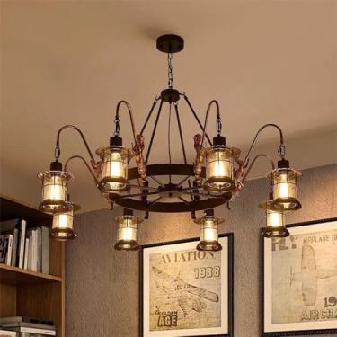 Imagem de Lustre retrô americano com LED, estilo industrial, criativo, para sala de estar, restaurante, quarto, casa de campo, loft, loja de roupas, lan house, bar, luminária pendente (18 lâmpadas)