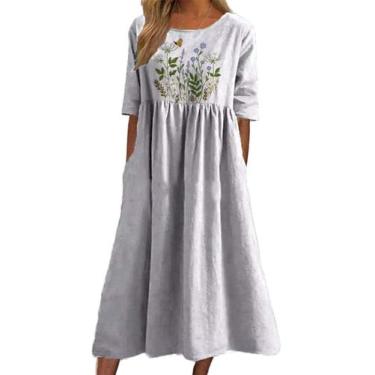 Imagem de Vestido maxi Akivide Summer Boho Floral de manga curta para mulher