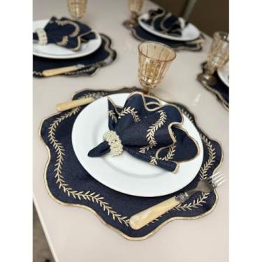 Imagem de Conjunto de 12 jogos americanos estilo americano Jogos americanos para uma mesa de jantar para 6 pessoas Arranjo de mesa Guardanapos redondos Mesa de jantar(Azul Paris)