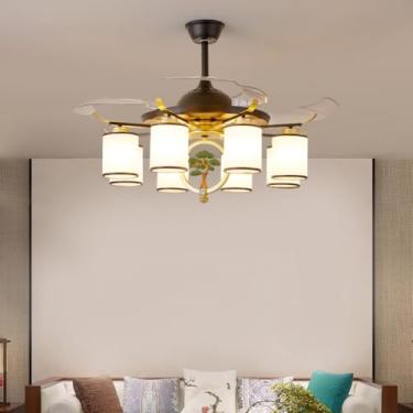 Imagem de Ventilador de teto moderno e discreto com luz LED para sala de estar, restaurante, quarto, escritório, casa de campo ou hotel, com controle remoto (G 8 lâmpadas, 1 unidade)