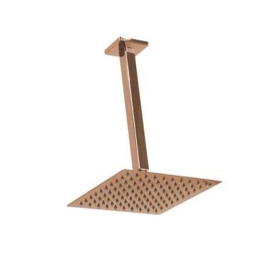 Imagem de Ducha Chuveiro 20x20 Rose Golden Slim Inox Com Braço Teto - AMG Metais