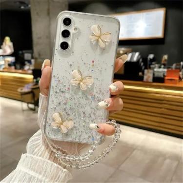 Imagem de Capa de silicone macia com pulseira de cristal borboleta e glitter para Samsung S24 S23 Ultra S21 S22 Plus S20 FE S10 Note 20 10 Plus, 01, para Samsung S24FE