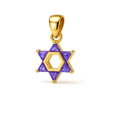 Imagem de 3 ARCHES USA Colar feminino de prata esterlina com estrela de Davi - pingente de prata esterlina 925 com pedras de zircônia cúbica multicoloridas - joia da Terra Santa banhada a ouro com corrente de