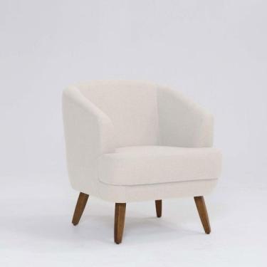 Imagem de Poltrona Decorativa Milão D07 Pés Madeira Linho Pérola - D'Rossi