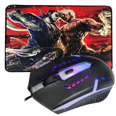 Imagem de Kit Mouse Gamer Com Led 3600Dpi + MousePad Gamer Tecido e Borracha Luta