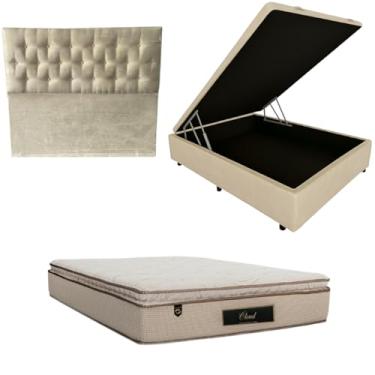 Imagem de Cama Box Baú Blindada com Colchão Cloud Molas Ensacadas C/Pillowtop 32cm + Cabeceira Botonê (CORINO BEGE, Casal)