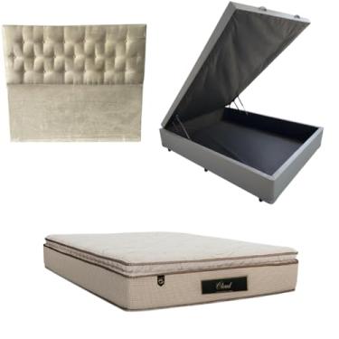 Imagem de Cama Box Baú Blindada com Colchão Cloud Molas Ensacadas C/Pillowtop 32cm + Cabeceira Botonê (CORINO CINZA, Casal)