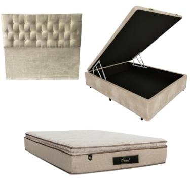 Imagem de Cama Box Baú Blindada com Colchão Cloud Molas Ensacadas C/Pillowtop 32cm + Cabeceira Botonê (SUEDE BEGE, Casal)